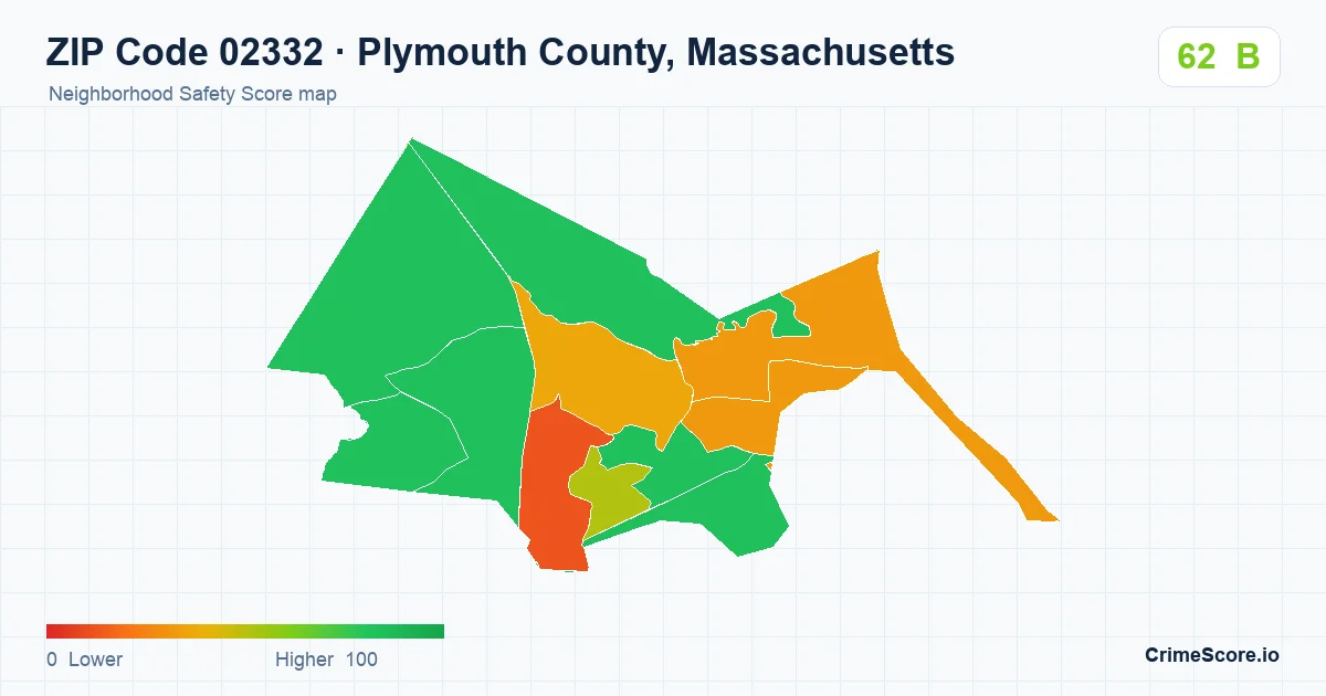ZIP Code 02332 in Plymouth County, Massachusetts neighborhood Safety Score map