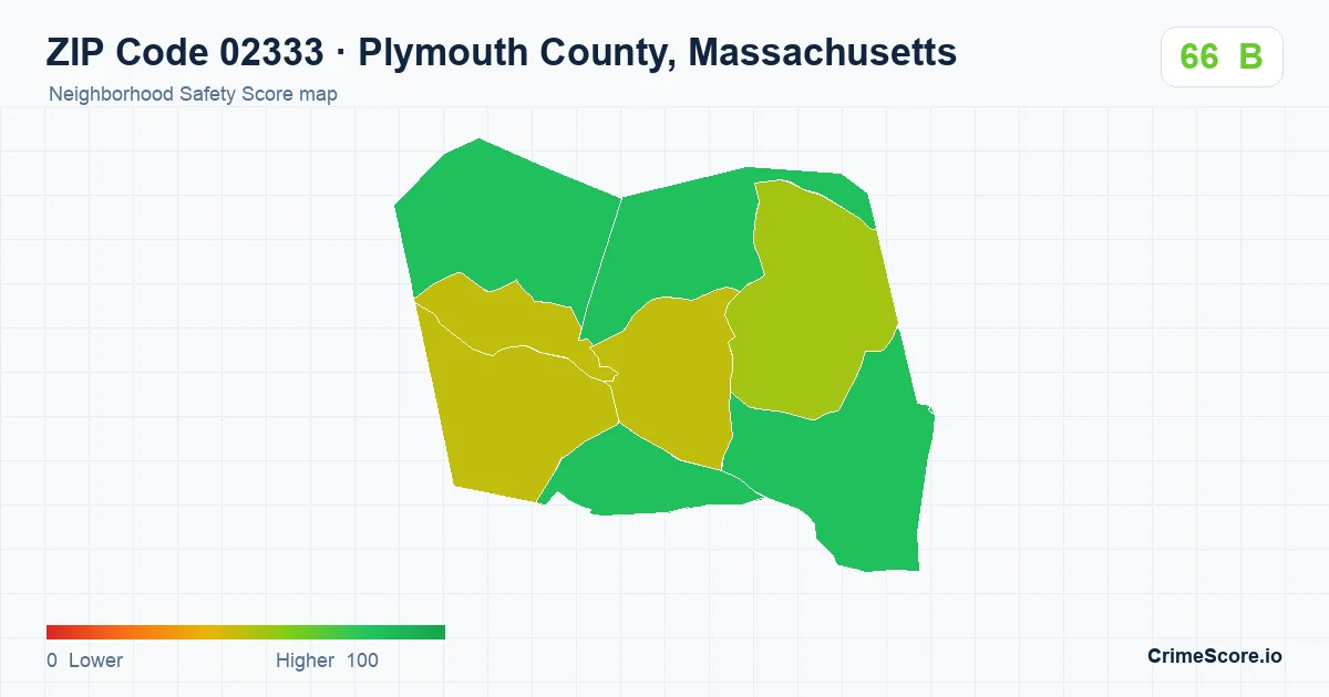 ZIP Code 02333 in Plymouth County, Massachusetts neighborhood Safety Score map