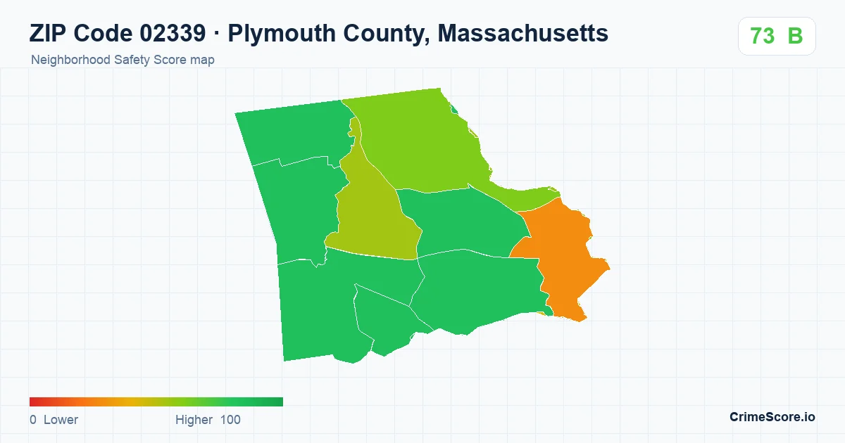 ZIP Code 02339 in Plymouth County, Massachusetts neighborhood Safety Score map