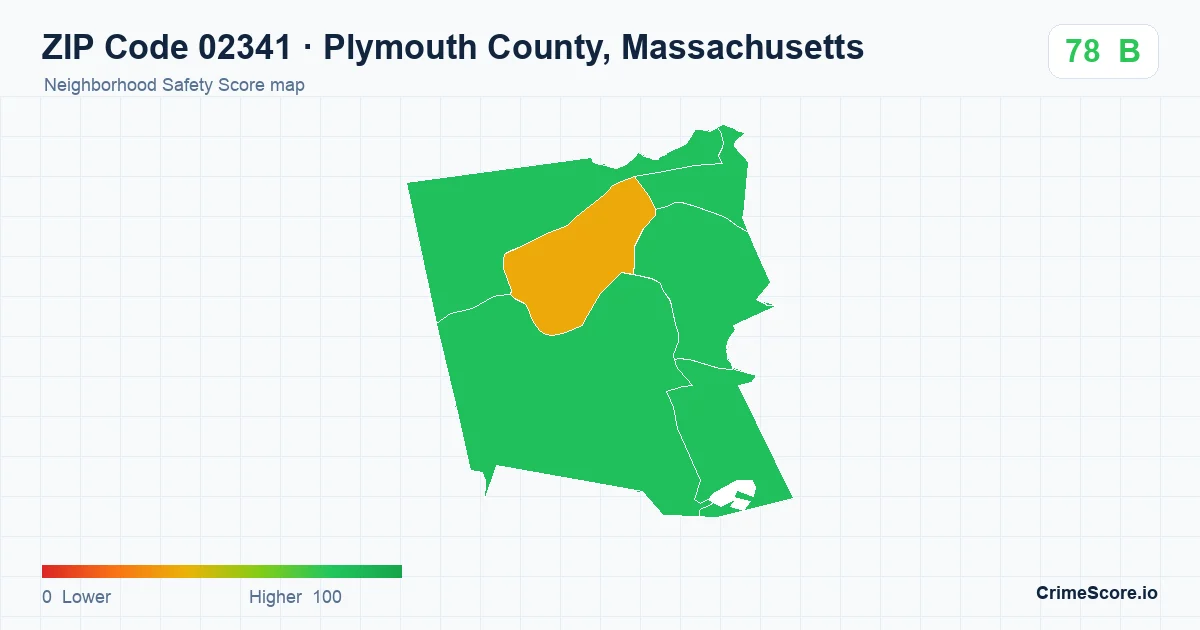 ZIP Code 02341 in Plymouth County, Massachusetts neighborhood Safety Score map