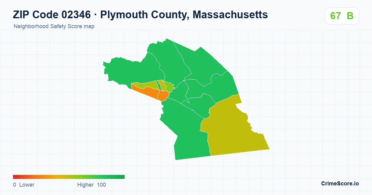 ZIP Code 02346 in Plymouth County, Massachusetts neighborhood Safety Score map