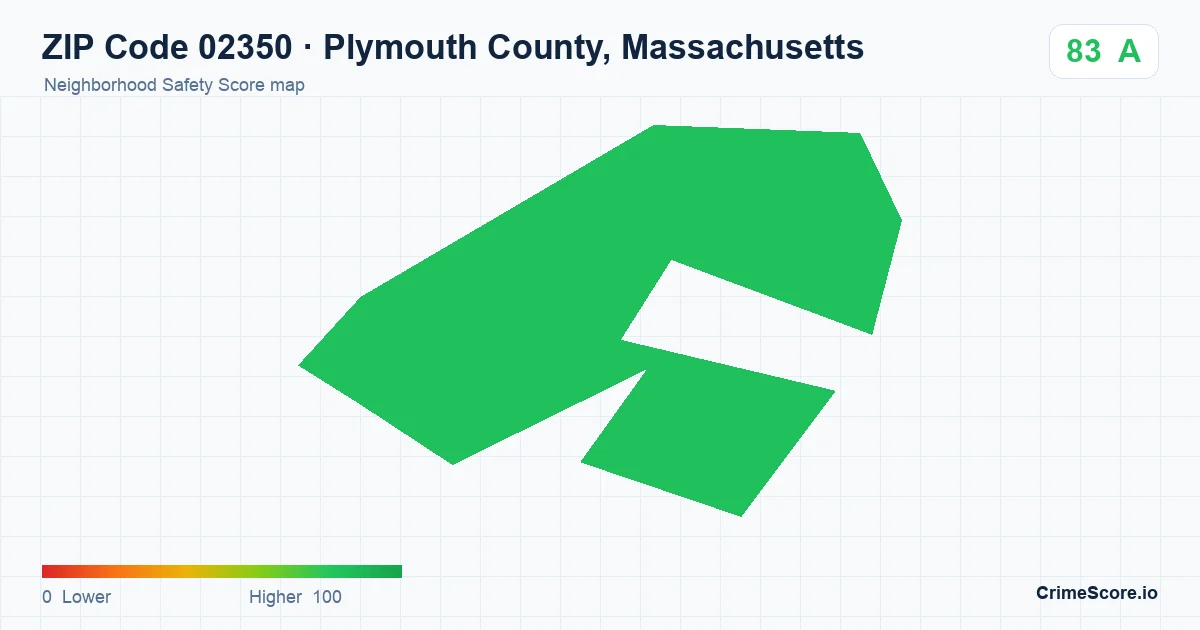 ZIP Code 02350 in Plymouth County, Massachusetts neighborhood Safety Score map