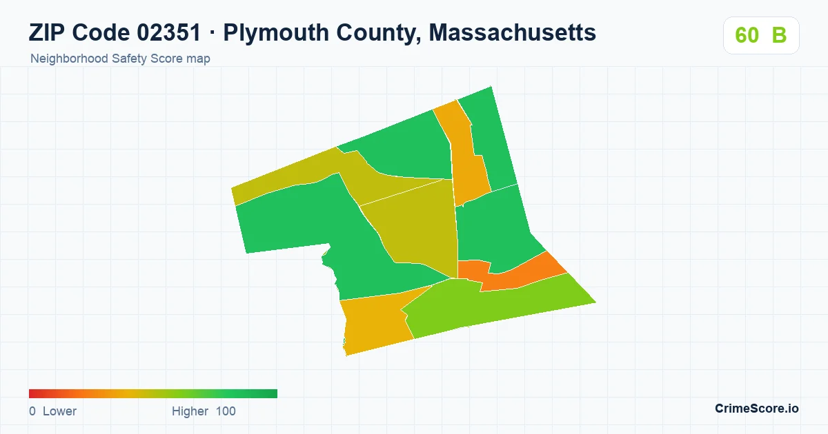 ZIP Code 02351 in Plymouth County, Massachusetts neighborhood Safety Score map