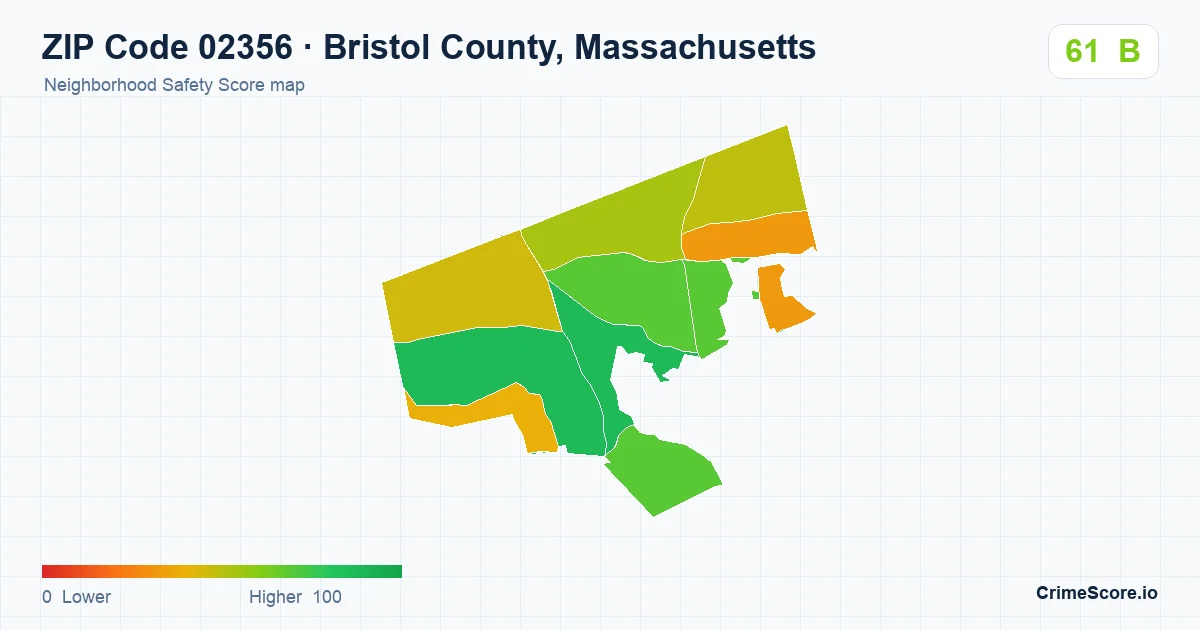 ZIP Code 02356 in Bristol County, Massachusetts neighborhood Safety Score map