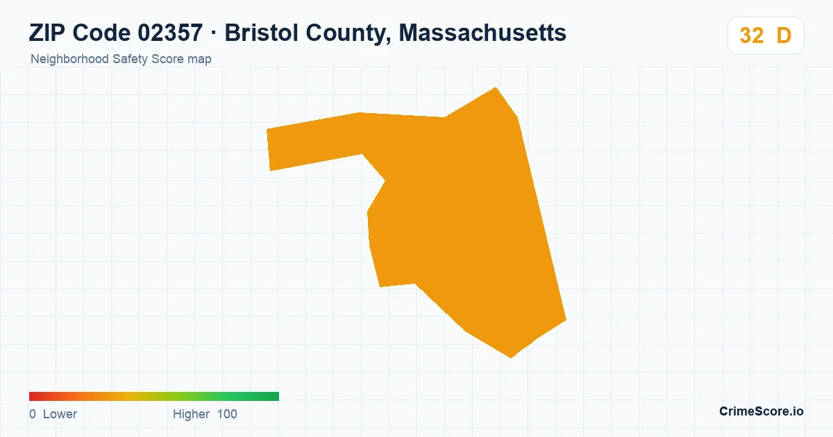 ZIP Code 02357 in Bristol County, Massachusetts neighborhood Safety Score map