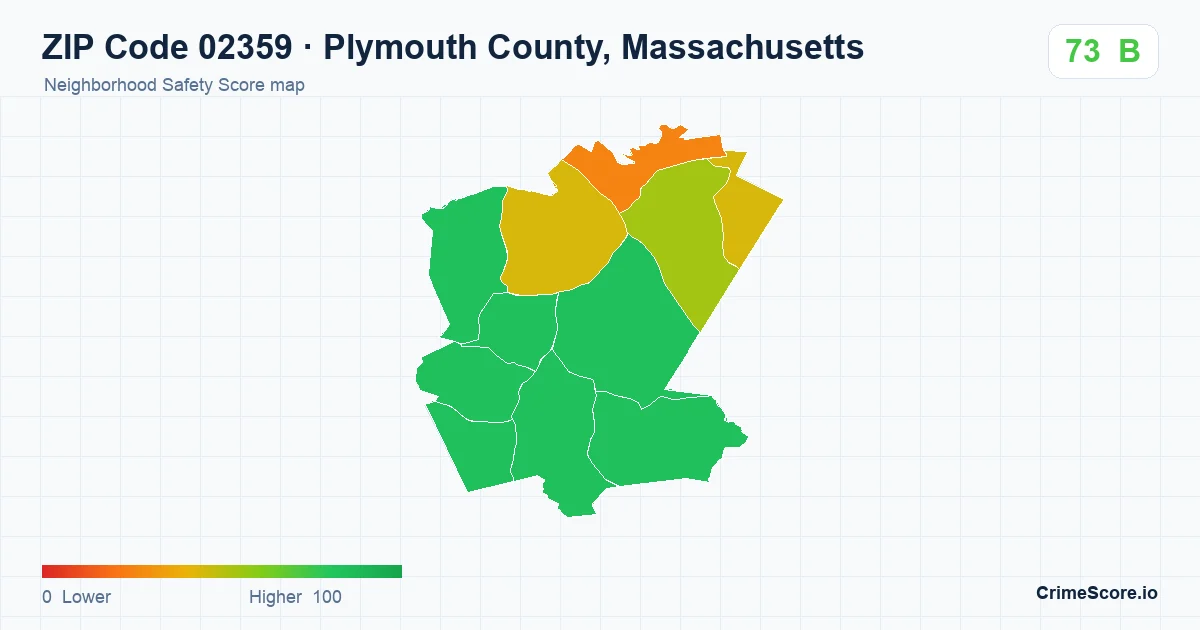 ZIP Code 02359 in Plymouth County, Massachusetts neighborhood Safety Score map