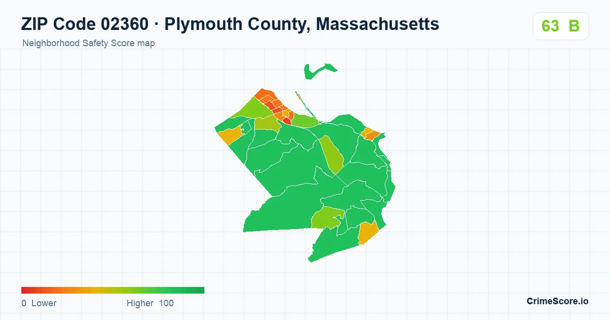 ZIP Code 02360 in Plymouth County, Massachusetts neighborhood Safety Score map