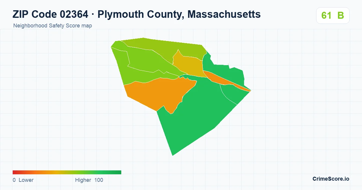 ZIP Code 02364 in Plymouth County, Massachusetts neighborhood Safety Score map