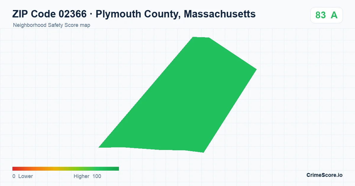 ZIP Code 02366 in Plymouth County, Massachusetts neighborhood Safety Score map
