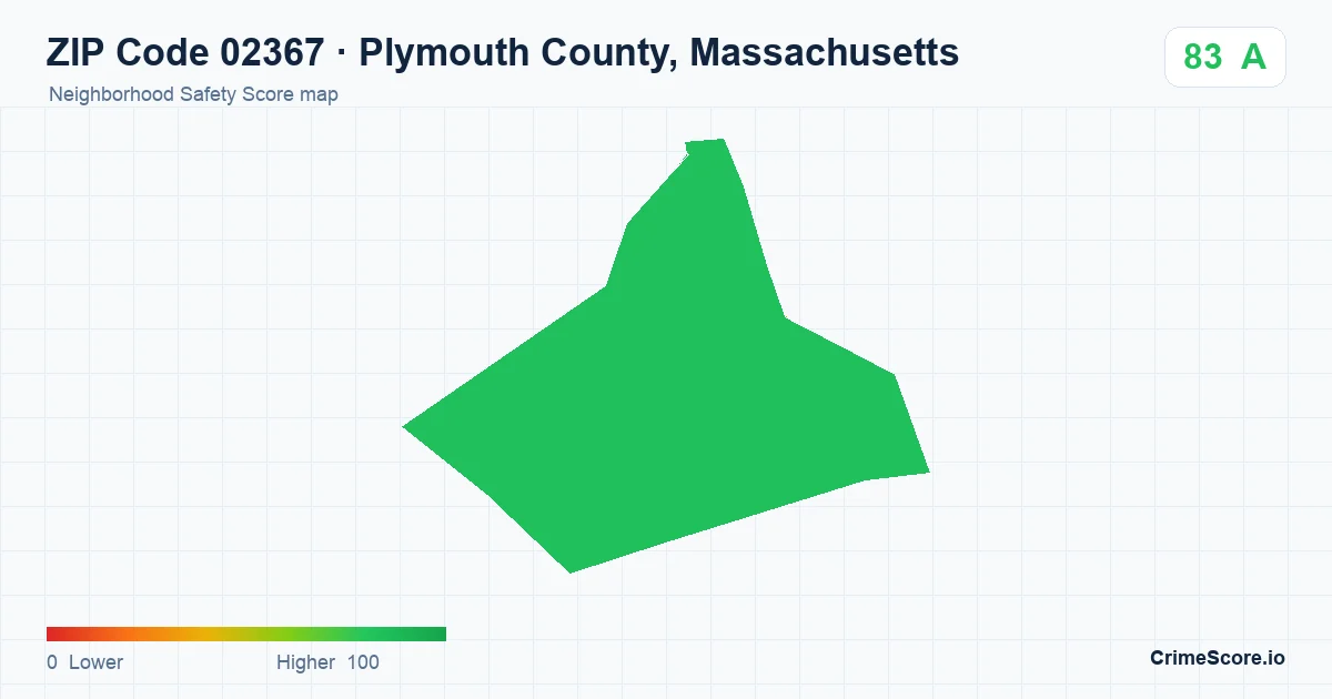 ZIP Code 02367 in Plymouth County, Massachusetts neighborhood Safety Score map