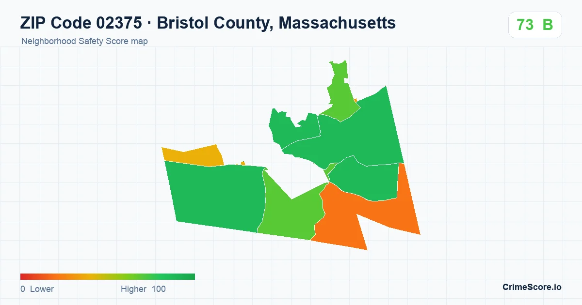 ZIP Code 02375 in Bristol County, Massachusetts neighborhood Safety Score map