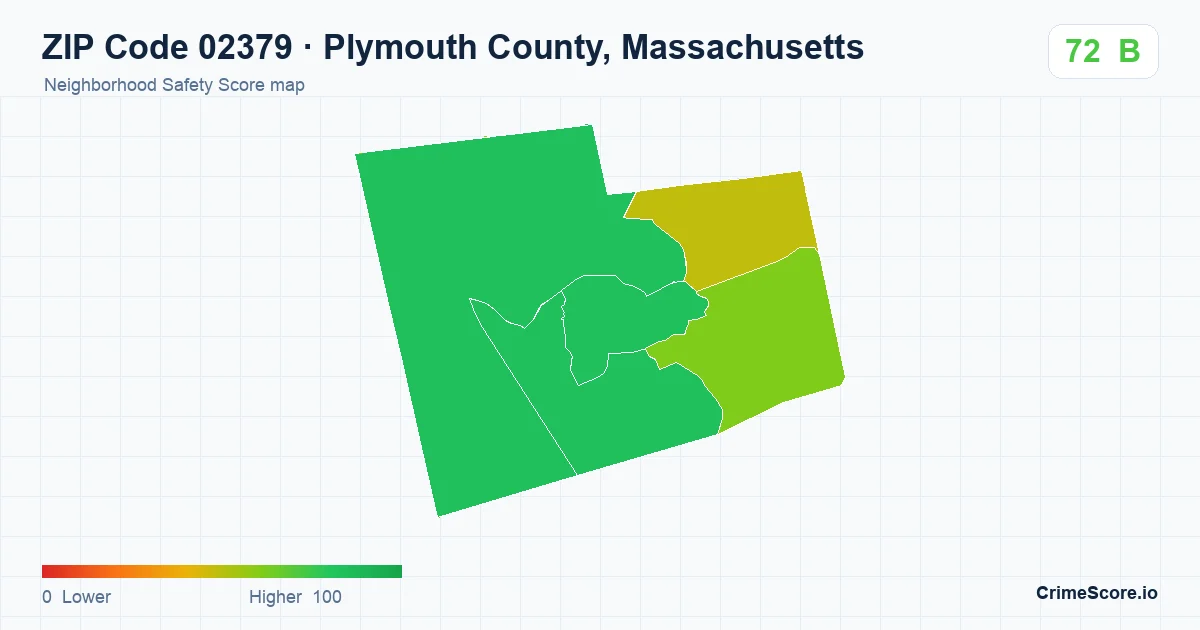 ZIP Code 02379 in Plymouth County, Massachusetts neighborhood Safety Score map