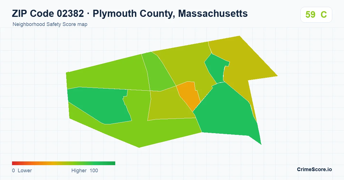 ZIP Code 02382 in Plymouth County, Massachusetts neighborhood Safety Score map