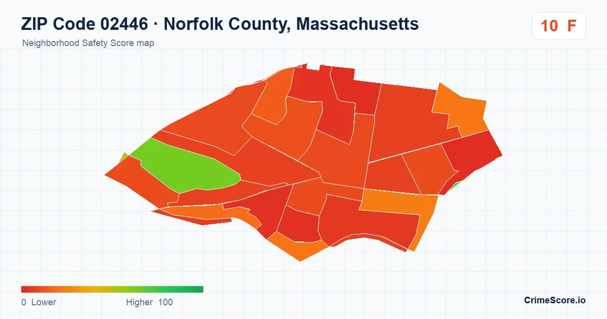 ZIP Code 02446 in Norfolk County, Massachusetts neighborhood Safety Score map