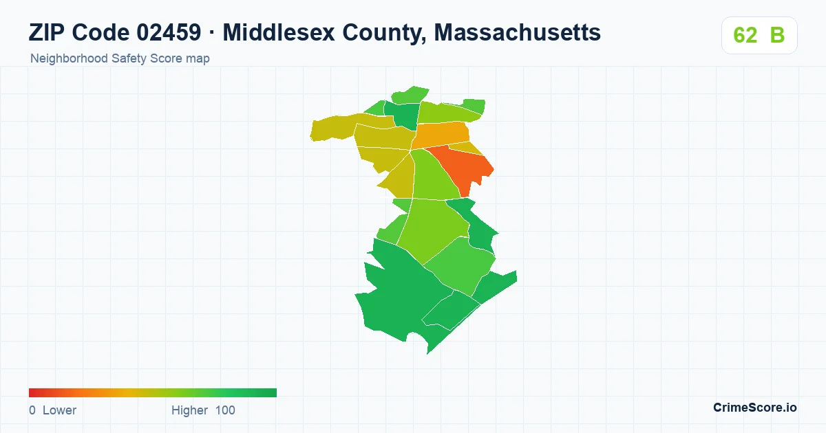 ZIP Code 02459 in Middlesex County, Massachusetts neighborhood Safety Score map