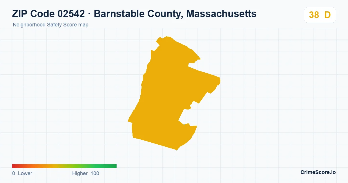 ZIP Code 02542 in Barnstable County, Massachusetts neighborhood Safety Score map