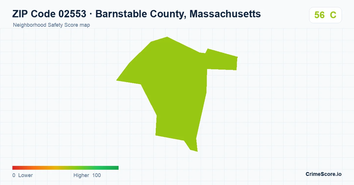 ZIP Code 02553 in Barnstable County, Massachusetts neighborhood Safety Score map