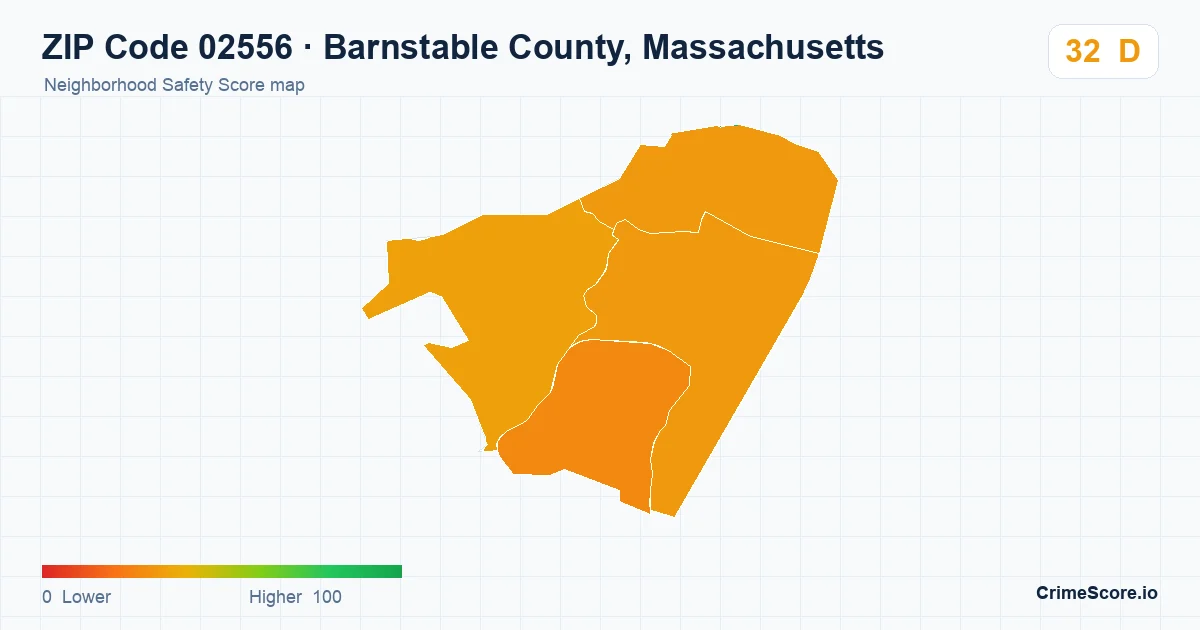 ZIP Code 02556 in Barnstable County, Massachusetts neighborhood Safety Score map
