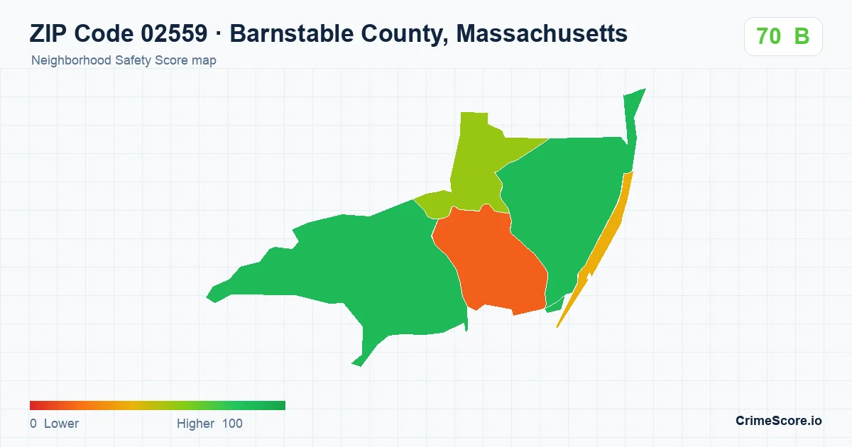 ZIP Code 02559 in Barnstable County, Massachusetts neighborhood Safety Score map