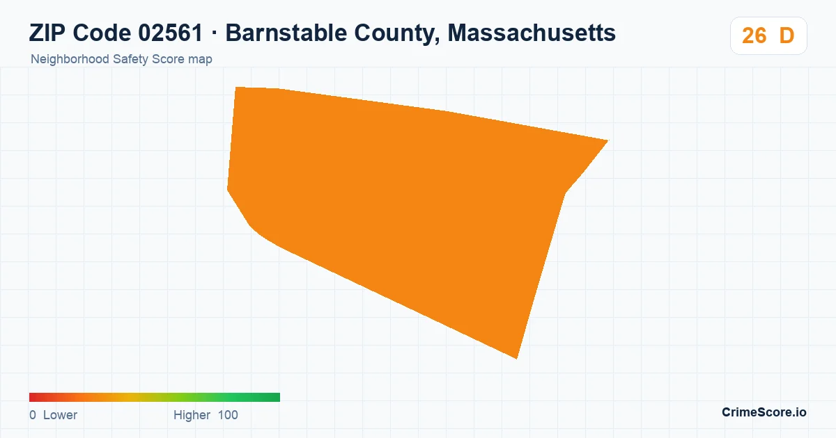 ZIP Code 02561 in Barnstable County, Massachusetts neighborhood Safety Score map