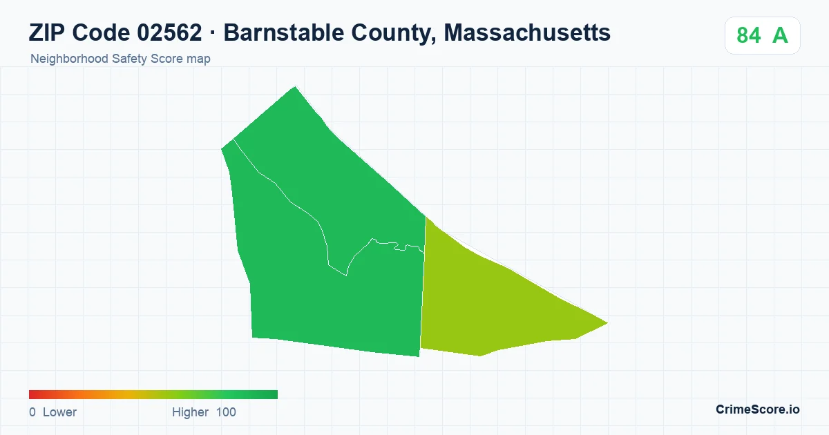 ZIP Code 02562 in Barnstable County, Massachusetts neighborhood Safety Score map