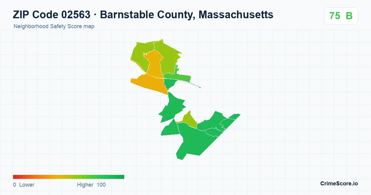 ZIP Code 02563 in Barnstable County, Massachusetts neighborhood Safety Score map