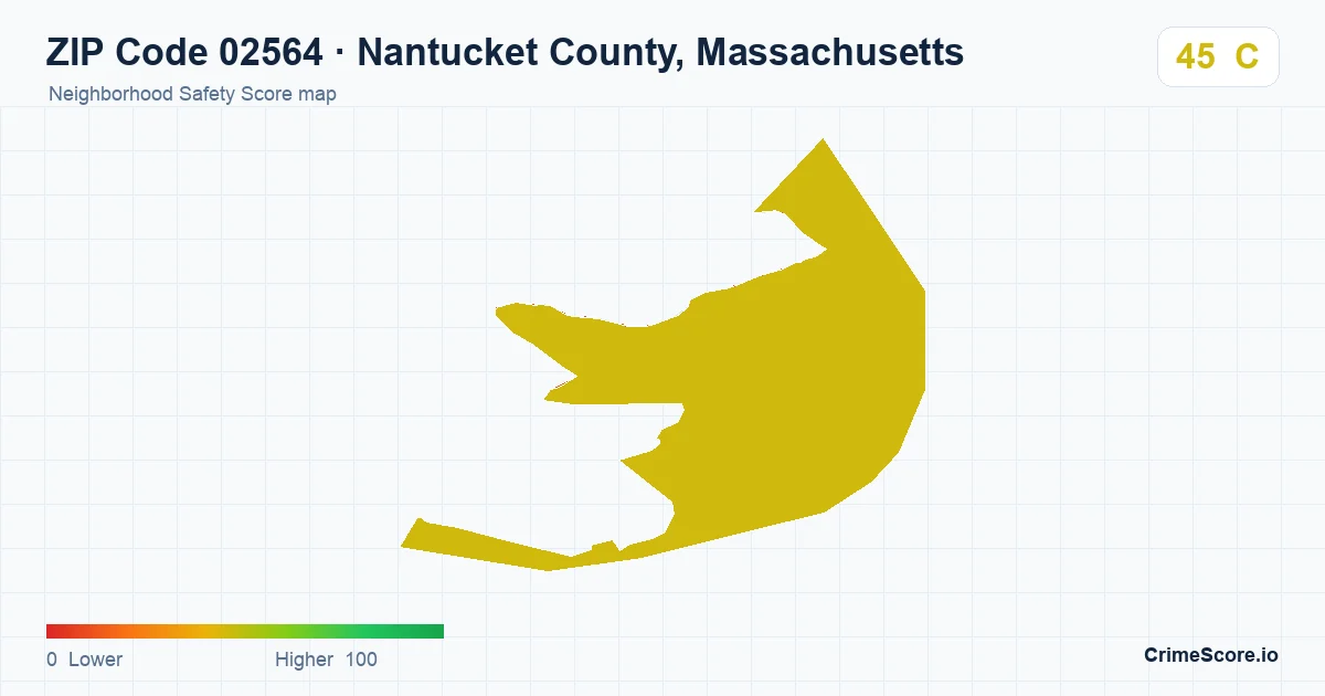 ZIP Code 02564 in Nantucket County, Massachusetts neighborhood Safety Score map