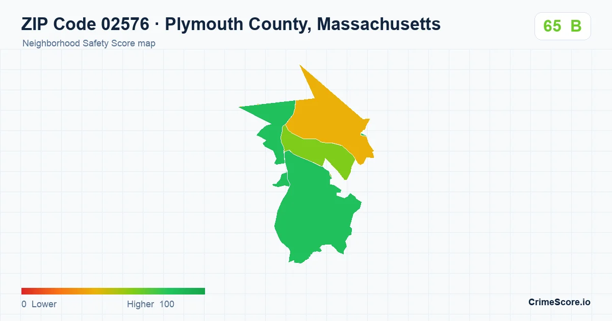 ZIP Code 02576 in Plymouth County, Massachusetts neighborhood Safety Score map