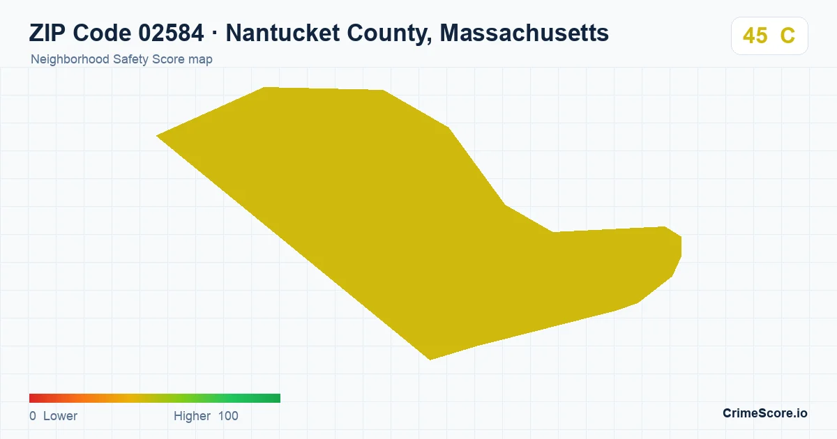 ZIP Code 02584 in Nantucket County, Massachusetts neighborhood Safety Score map