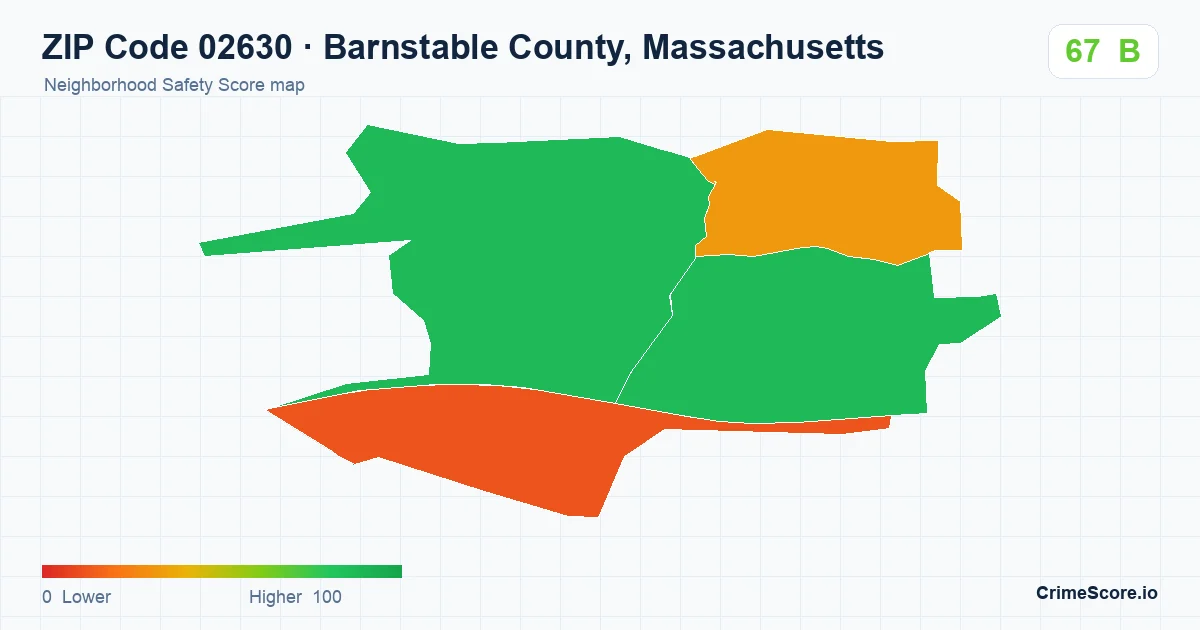 ZIP Code 02630 in Barnstable County, Massachusetts neighborhood Safety Score map