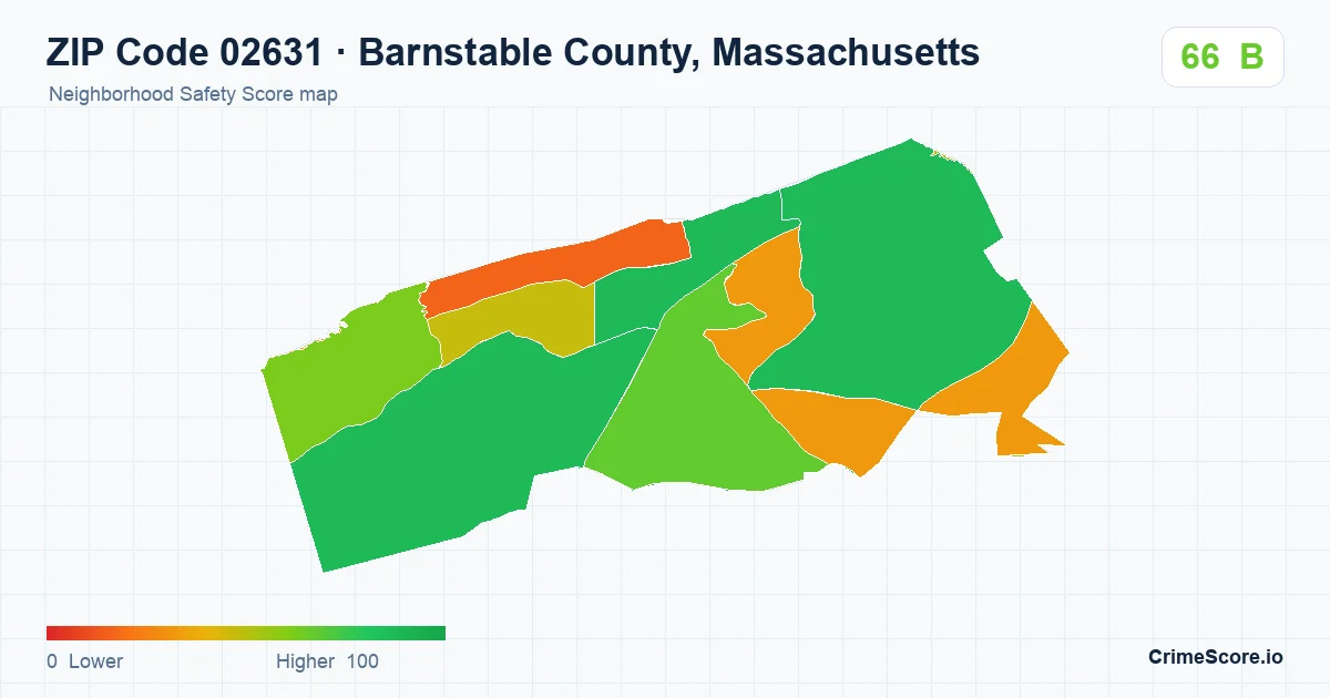 ZIP Code 02631 in Barnstable County, Massachusetts neighborhood Safety Score map