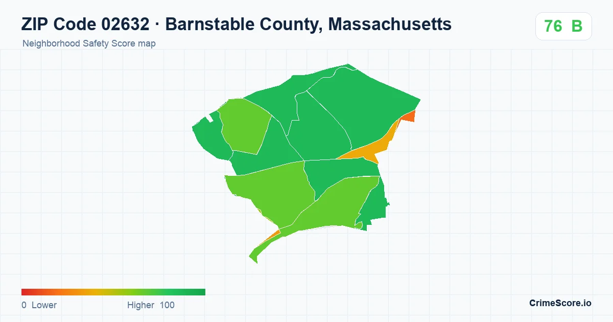 ZIP Code 02632 in Barnstable County, Massachusetts neighborhood Safety Score map