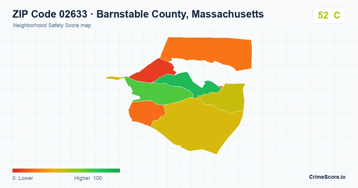 ZIP Code 02633 in Barnstable County, Massachusetts neighborhood Safety Score map