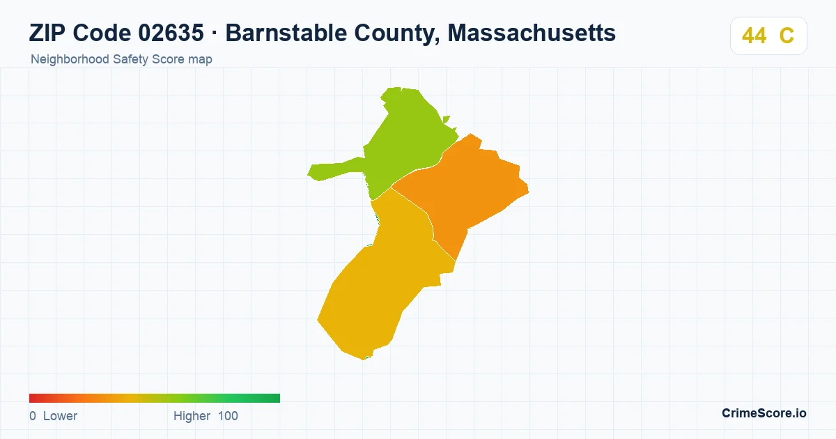 ZIP Code 02635 in Barnstable County, Massachusetts neighborhood Safety Score map