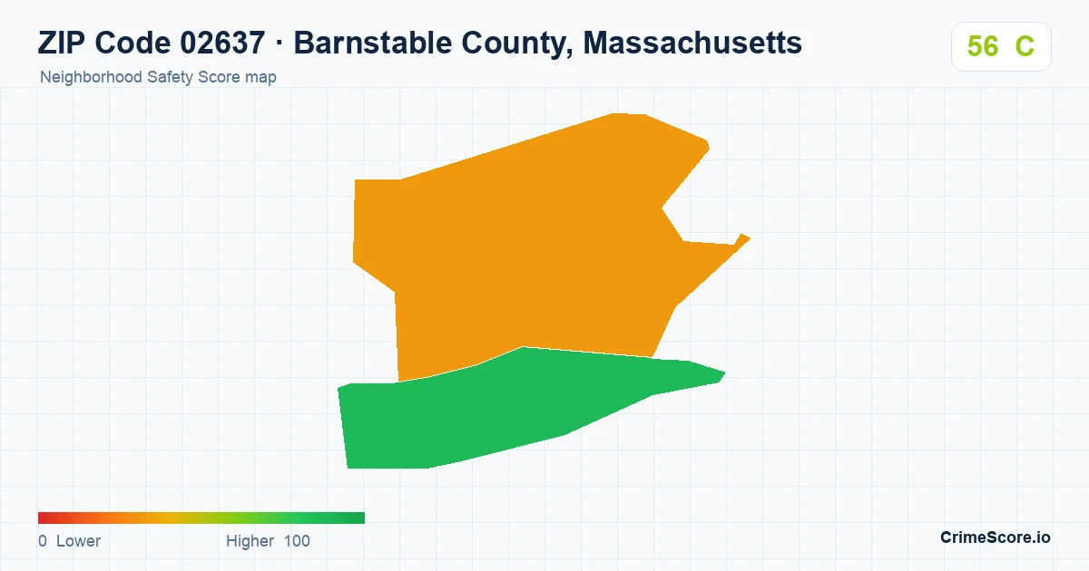 ZIP Code 02637 in Barnstable County, Massachusetts neighborhood Safety Score map