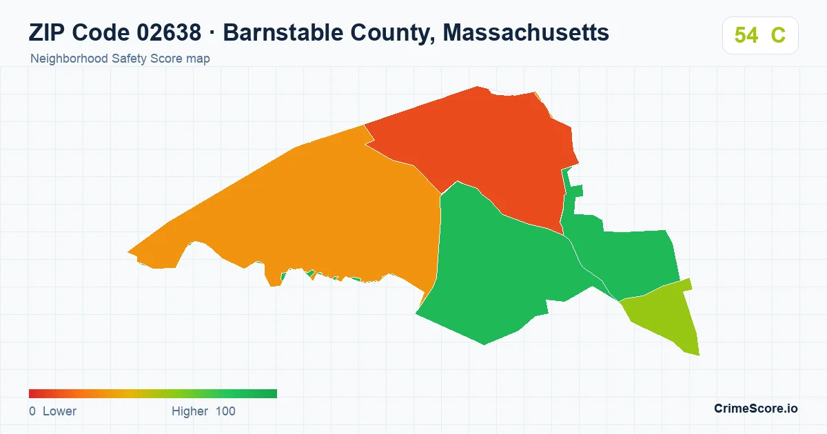 ZIP Code 02638 in Barnstable County, Massachusetts neighborhood Safety Score map