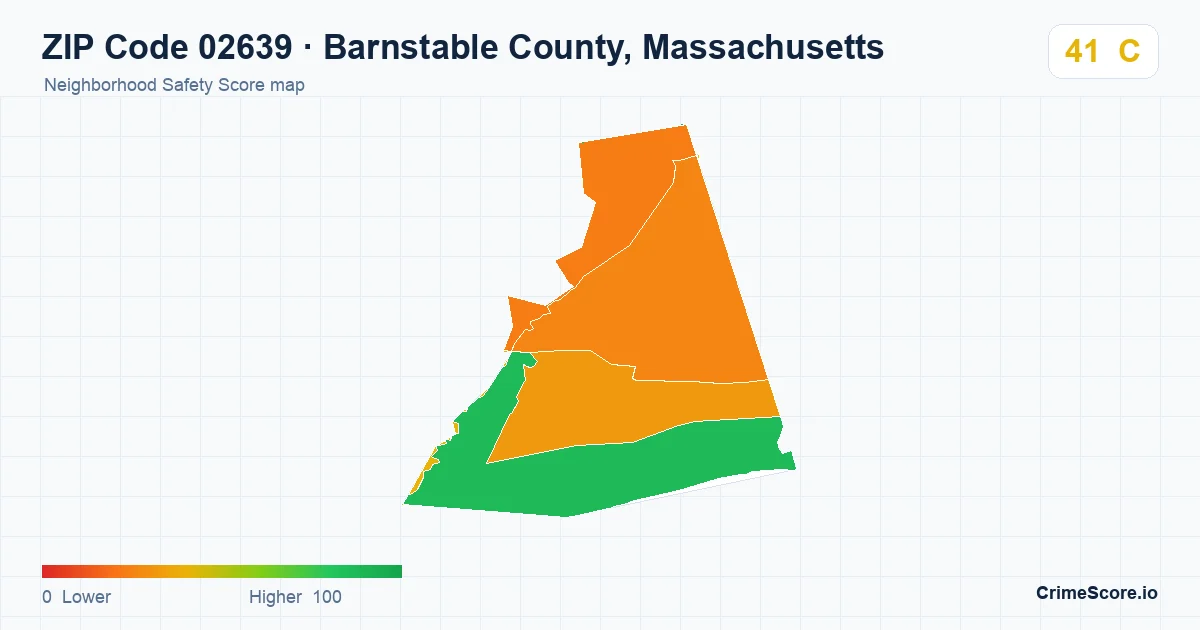 ZIP Code 02639 in Barnstable County, Massachusetts neighborhood Safety Score map