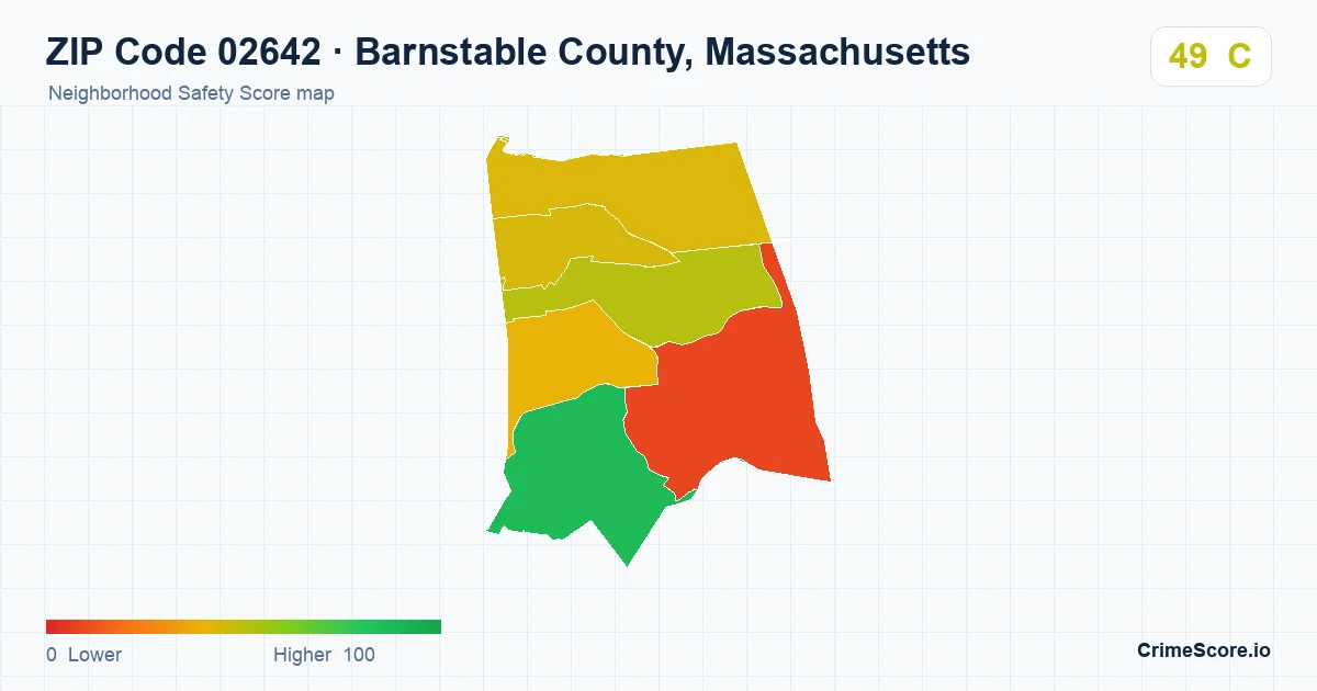 ZIP Code 02642 in Barnstable County, Massachusetts neighborhood Safety Score map