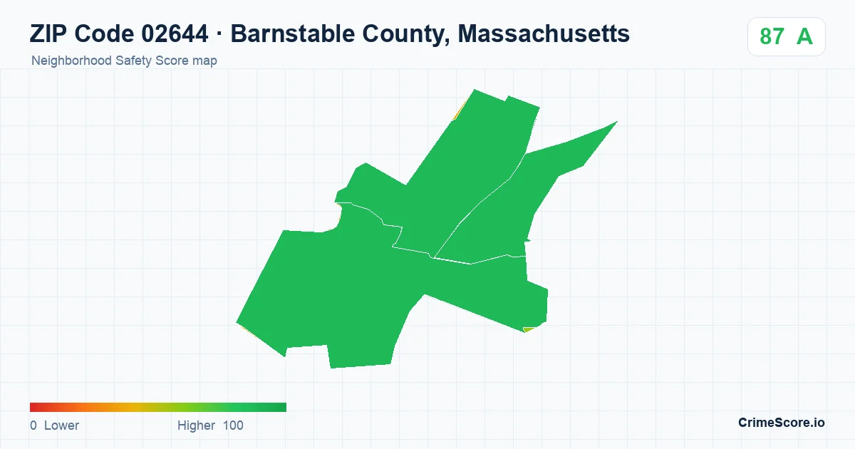 ZIP Code 02644 in Barnstable County, Massachusetts neighborhood Safety Score map