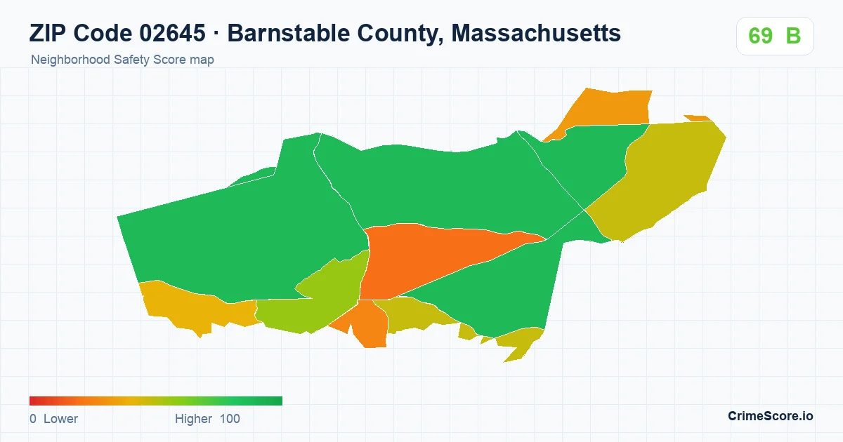 ZIP Code 02645 in Barnstable County, Massachusetts neighborhood Safety Score map