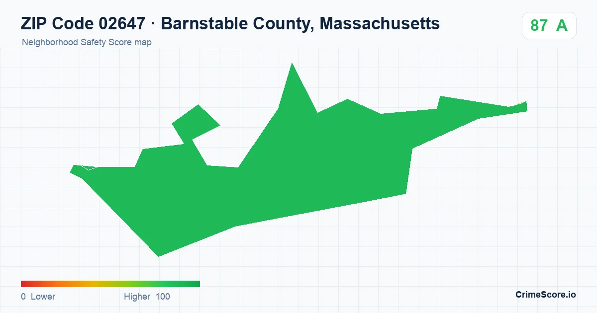 ZIP Code 02647 in Barnstable County, Massachusetts neighborhood Safety Score map
