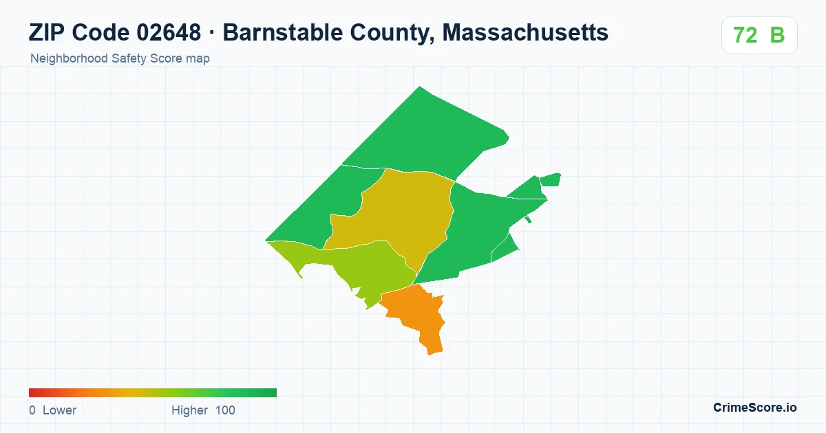 ZIP Code 02648 in Barnstable County, Massachusetts neighborhood Safety Score map