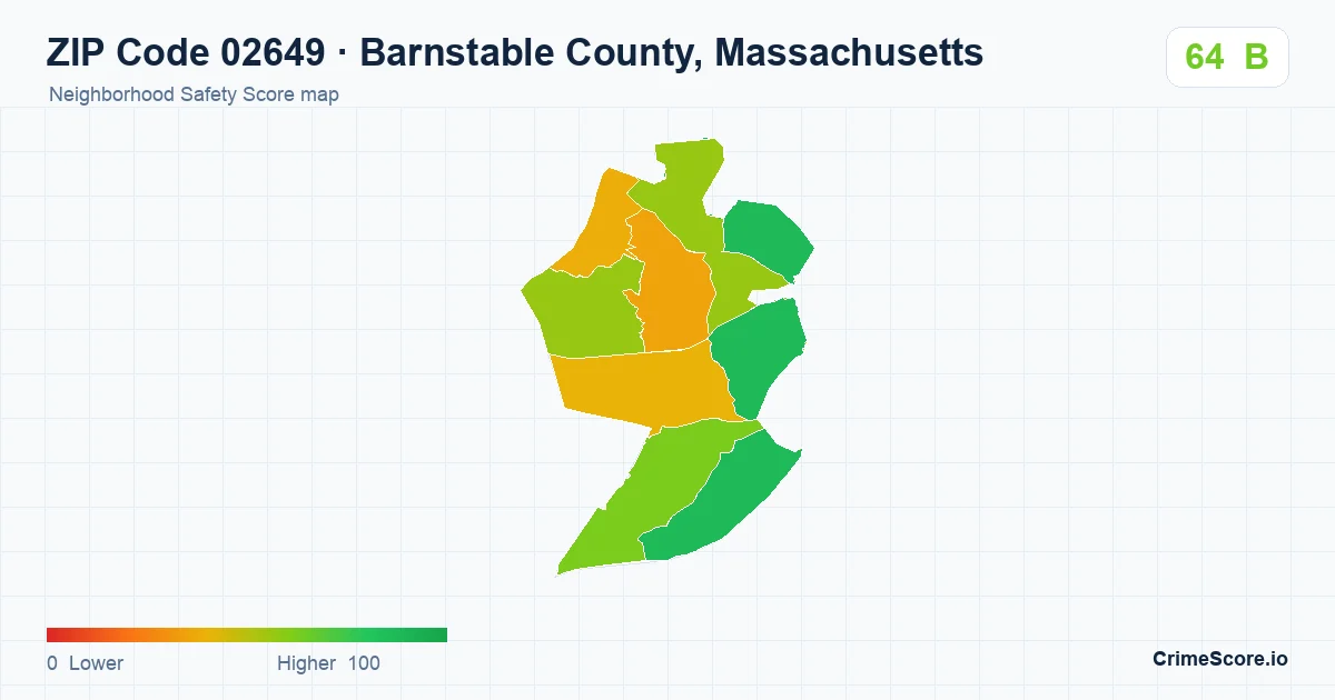 ZIP Code 02649 in Barnstable County, Massachusetts neighborhood Safety Score map