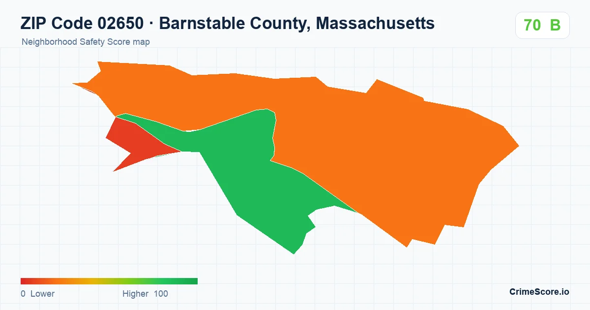 ZIP Code 02650 in Barnstable County, Massachusetts neighborhood Safety Score map