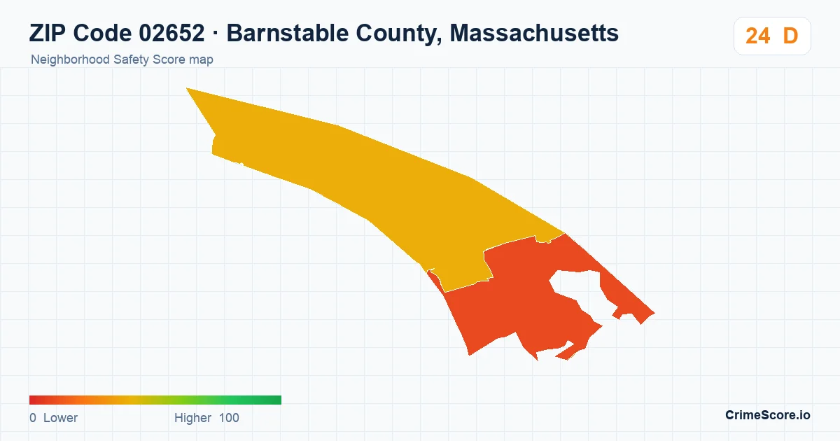 ZIP Code 02652 in Barnstable County, Massachusetts neighborhood Safety Score map