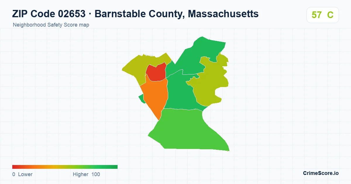 ZIP Code 02653 in Barnstable County, Massachusetts neighborhood Safety Score map