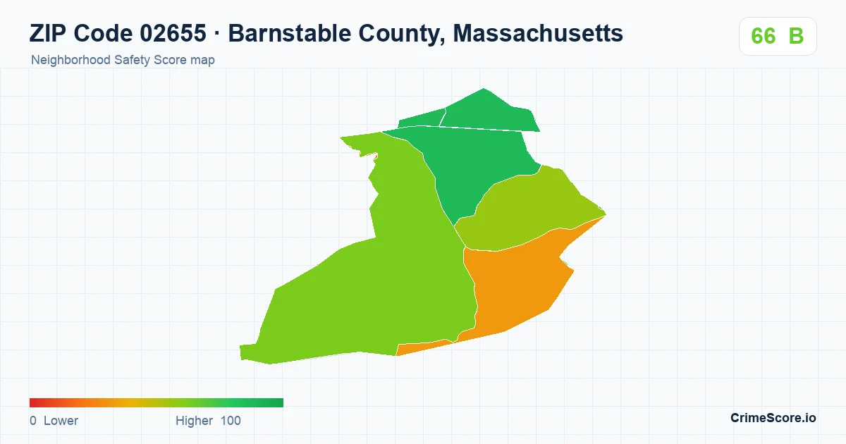 ZIP Code 02655 in Barnstable County, Massachusetts neighborhood Safety Score map
