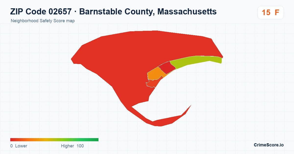 ZIP Code 02657 in Barnstable County, Massachusetts neighborhood Safety Score map