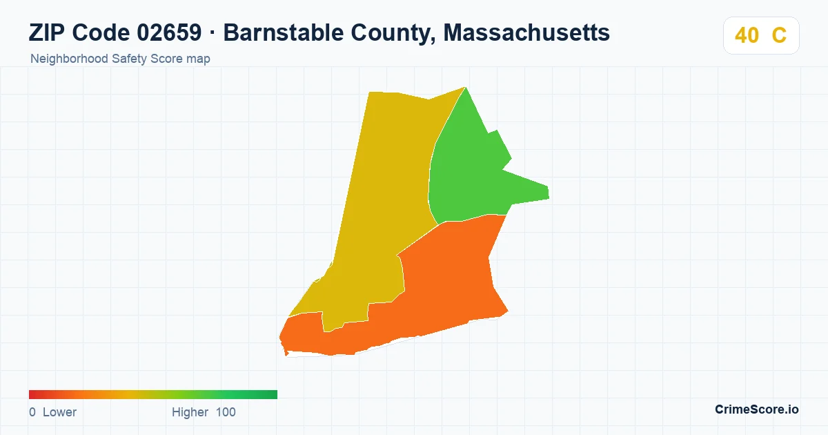 ZIP Code 02659 in Barnstable County, Massachusetts neighborhood Safety Score map