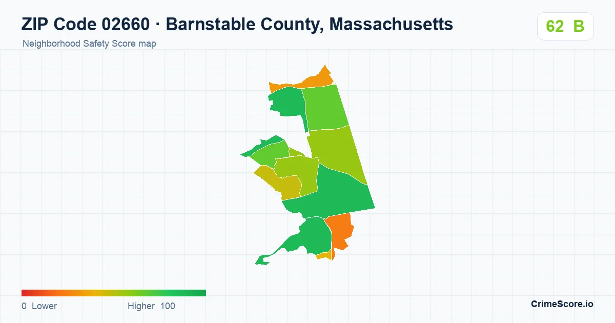 ZIP Code 02660 in Barnstable County, Massachusetts neighborhood Safety Score map